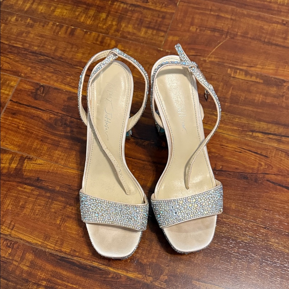 Betsey Johnson Beth Rhinestone Ankle Strap Platform Heeled Sandals